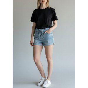 Pacsun Lace-Up Denim Shorts Size 24 Light Wash Rolled Cuff Casual Summer Wear